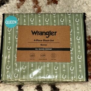 Wrangler Olive Horseshoe 4-Piece Sheet Set Sz Queen STABLES STRIPE GREEN